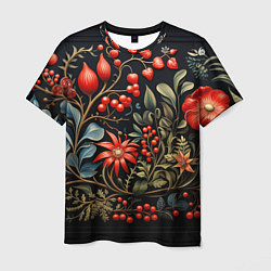 Мужская футболка Новогодние ягоды и цветы