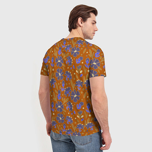 Мужская футболка Цветы в поле коричневый цвет / 3D-принт – фото 4
