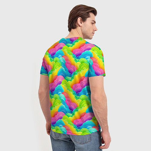 Мужская футболка Разноцветные облака из бумаги паттерн / 3D-принт – фото 4