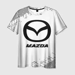 Мужская футболка Mazda speed на светлом фоне со следами шин