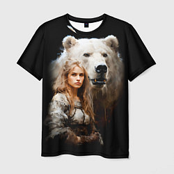 Мужская футболка Славянка с большим белым медведем