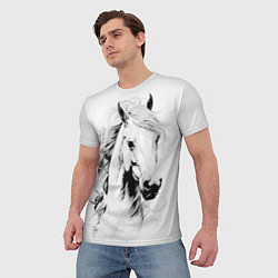 Футболка мужская Лошадь белая на ветру, цвет: 3D-принт — фото 2