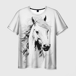 Мужская футболка Лошадь белая на ветру