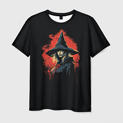 Мужская футболка Ведьма в шляпе кровавый фон
