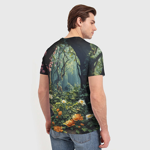 Мужская футболка Лисица в лесу в цветах / 3D-принт – фото 4