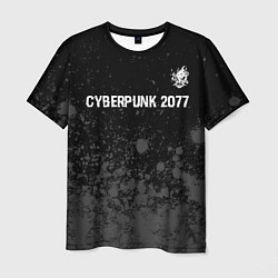 Мужская футболка Cyberpunk 2077 glitch на темном фоне посередине
