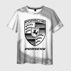 Мужская футболка Porsche speed на светлом фоне со следами шин