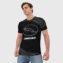 Футболка мужская Jaguar speed на темном фоне со следами шин, цвет: 3D-принт — фото 2