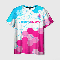 Мужская футболка Cyberpunk 2077 neon gradient style посередине