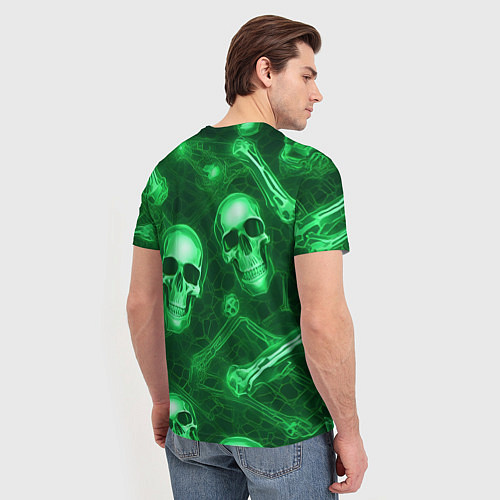 Мужская футболка Зелёные черепа и кости / 3D-принт – фото 4