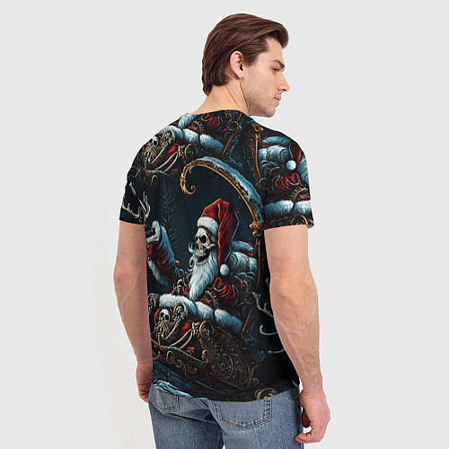 Мужская футболка Новогодний патерн со скелетом Санты / 3D-принт – фото 4