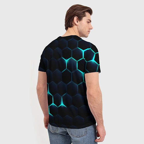 Мужская футболка Бирюзовый сквозь чёрные соты / 3D-принт – фото 4