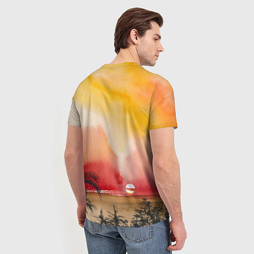 Мужская футболка Тропический закат акварель / 3D-принт – фото 4