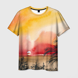 Мужская футболка Тропический закат акварель