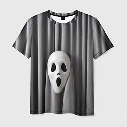 Мужская футболка Маска призрака и серые шторы