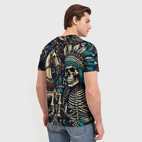 Мужская футболка Татуировка скелета индейца и ковбоя в техасе / 3D-принт – фото 4