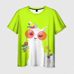 Мужская футболка Лама - альпака в розовых очках
