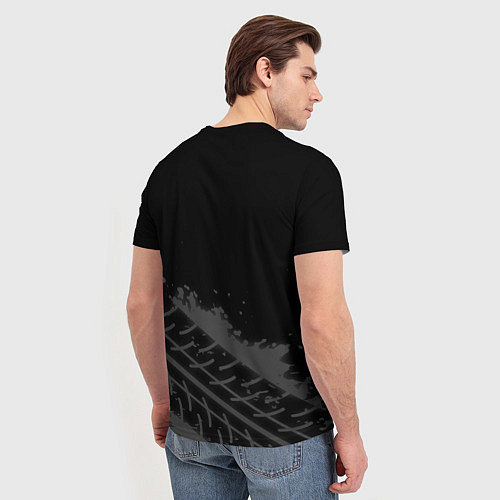 Мужская футболка Fiat speed на темном фоне со следами шин посередин / 3D-принт – фото 4