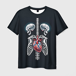 Мужская футболка Два сросшихся скелета и сердце