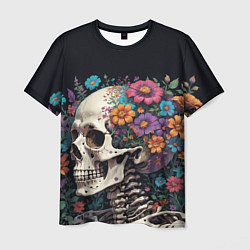 Мужская футболка Скелет среди цветов