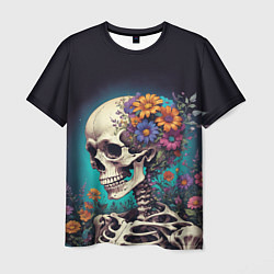 Мужская футболка Скелет с яркими цветами