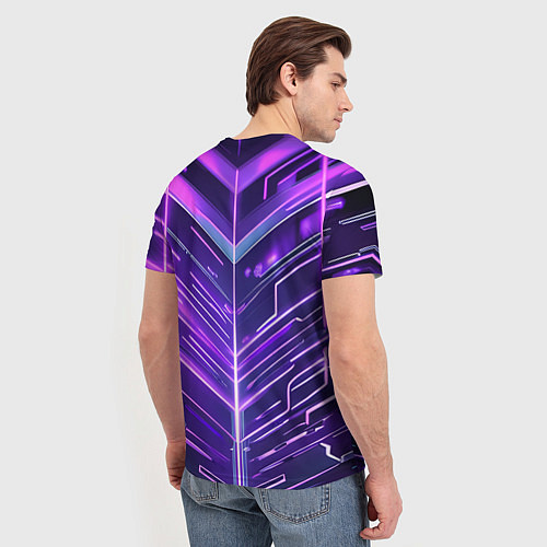 Мужская футболка Фиолетовые неон полосы киберпанк / 3D-принт – фото 4