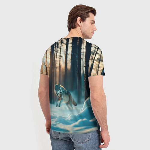 Мужская футболка Волк в темном лесу / 3D-принт – фото 4