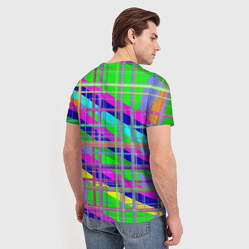 Мужская футболка Неоновые перпендикулярные полосы / 3D-принт – фото 4