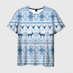 Мужская футболка Blue sweater with reindeer