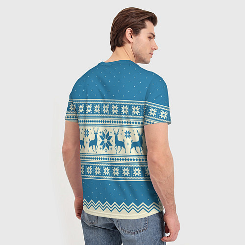 Мужская футболка Sweater with deer on a blue background / 3D-принт – фото 4