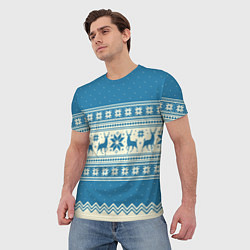 Футболка мужская Sweater with deer on a blue background, цвет: 3D-принт — фото 2