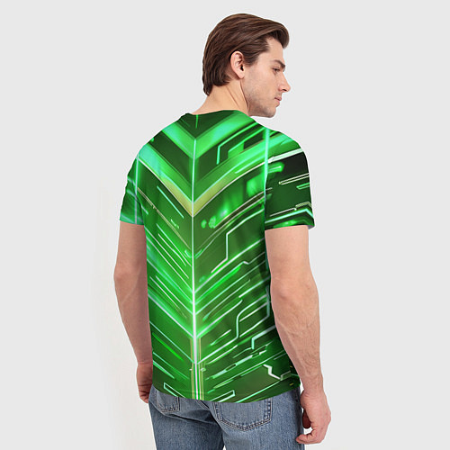 Мужская футболка Зелёные неон полосы киберпанк / 3D-принт – фото 4