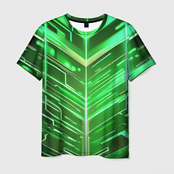 Футболка мужская Зелёные неон полосы киберпанк, цвет: 3D-принт