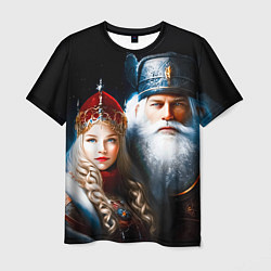 Мужская футболка Дед Мороз и Снегурочка в русских нарядах