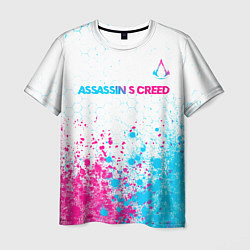 Мужская футболка Assassins Creed neon gradient style посередине