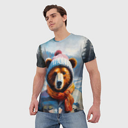 Футболка мужская Бурый медведь в зимней одежде, цвет: 3D-принт — фото 2