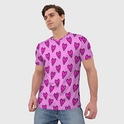 Футболка мужская Розовые сердечки каракули, цвет: 3D-принт — фото 2
