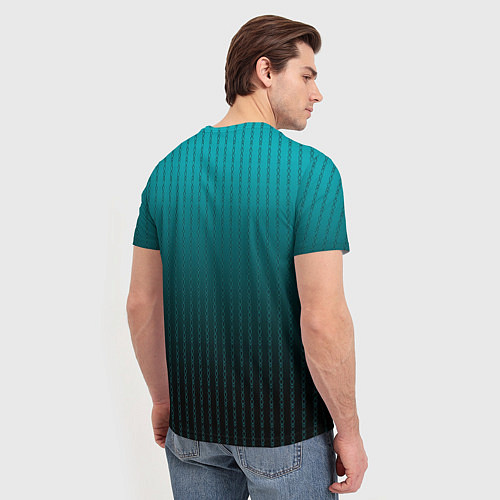 Мужская футболка Градиент бирюзовый полосы-цепочки / 3D-принт – фото 4