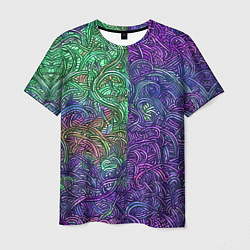 Мужская футболка Вьющийся узор фиолетовый и зелёный