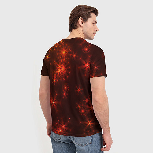 Мужская футболка Абстрактные светящиеся красно оранжевые снежинки / 3D-принт – фото 4