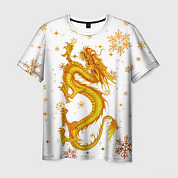 Мужская футболка Золотой дракон в снежинках