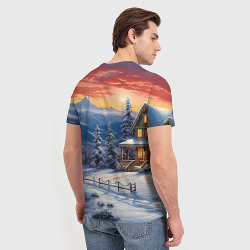 Мужская футболка Зимний праздник в сказочном городке / 3D-принт – фото 4