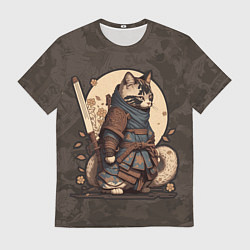 Мужская футболка Кошачий самурай в японском стиле