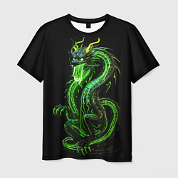 Мужская футболка Светящийся зеленый дракон 2024