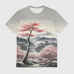 Мужская футболка Высокое дерево и гора Фудзияма