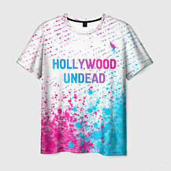 Мужская футболка Hollywood Undead neon gradient style посередине