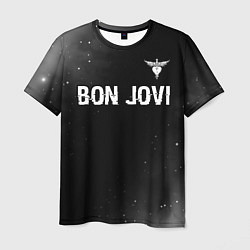 Мужская футболка Bon Jovi glitch на темном фоне посередине