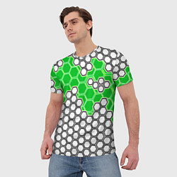 Футболка мужская Зелёная энерго-броня из шестиугольников, цвет: 3D-принт — фото 2