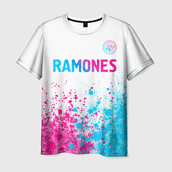 Мужская футболка Ramones neon gradient style посередине