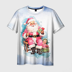 Мужская футболка Акварельный ретро Санта Клаус